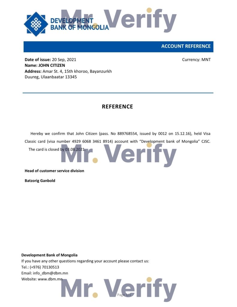 Download Mongolia Development Bank Reference Letter Templates Editable Word