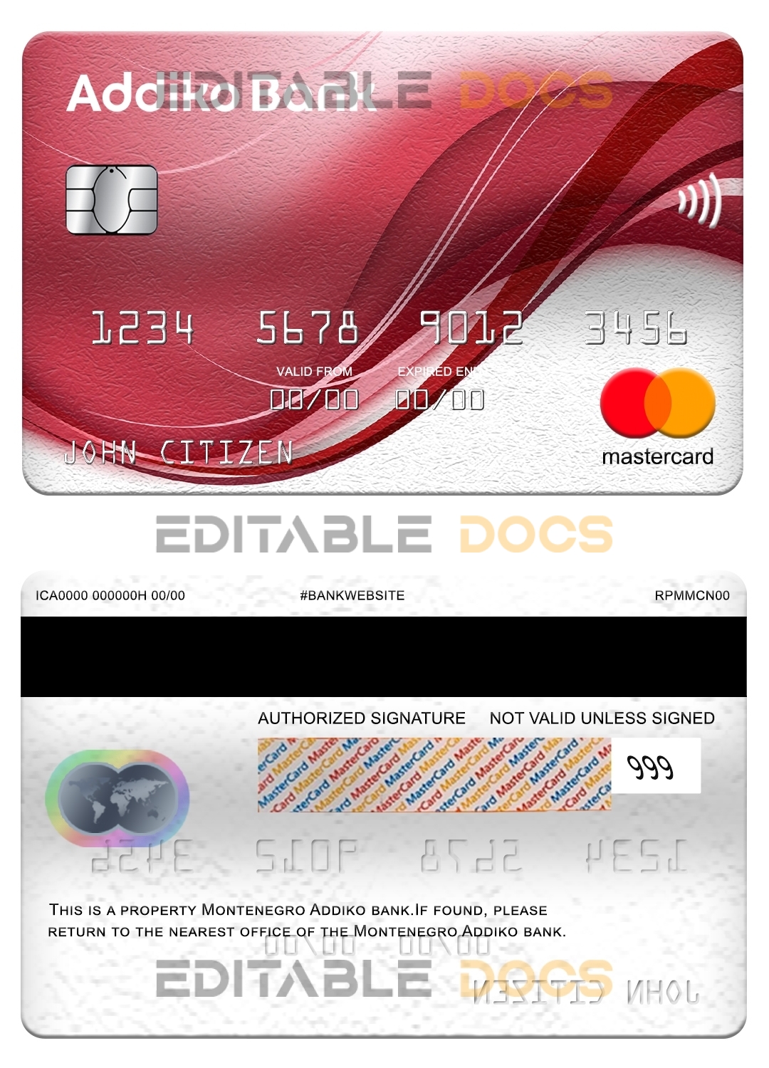 Fillable Montenegro Addiko bank mastercard Templates | Layer-Based PSD