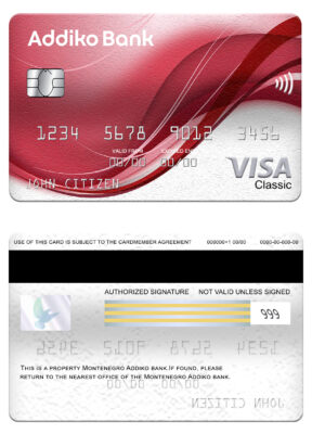 Editable Montenegro Addiko bank visa classic card Templates in PSD Format