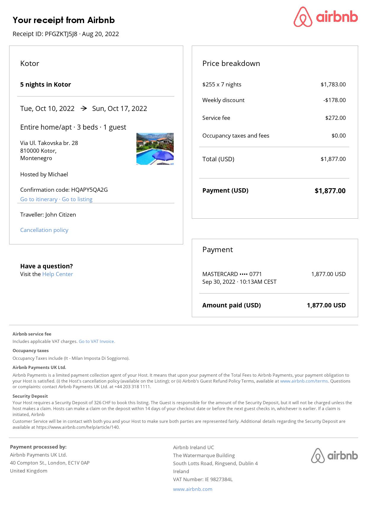 Editable Montenegro Hotel Booking Form Template | Fillable PDF