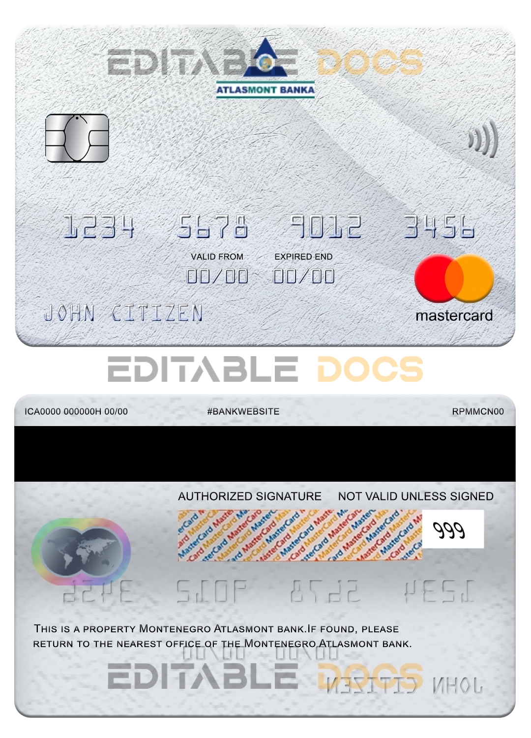 Fillable Montenegro Atlasmont bank mastercard Templates | Layer-Based PSD