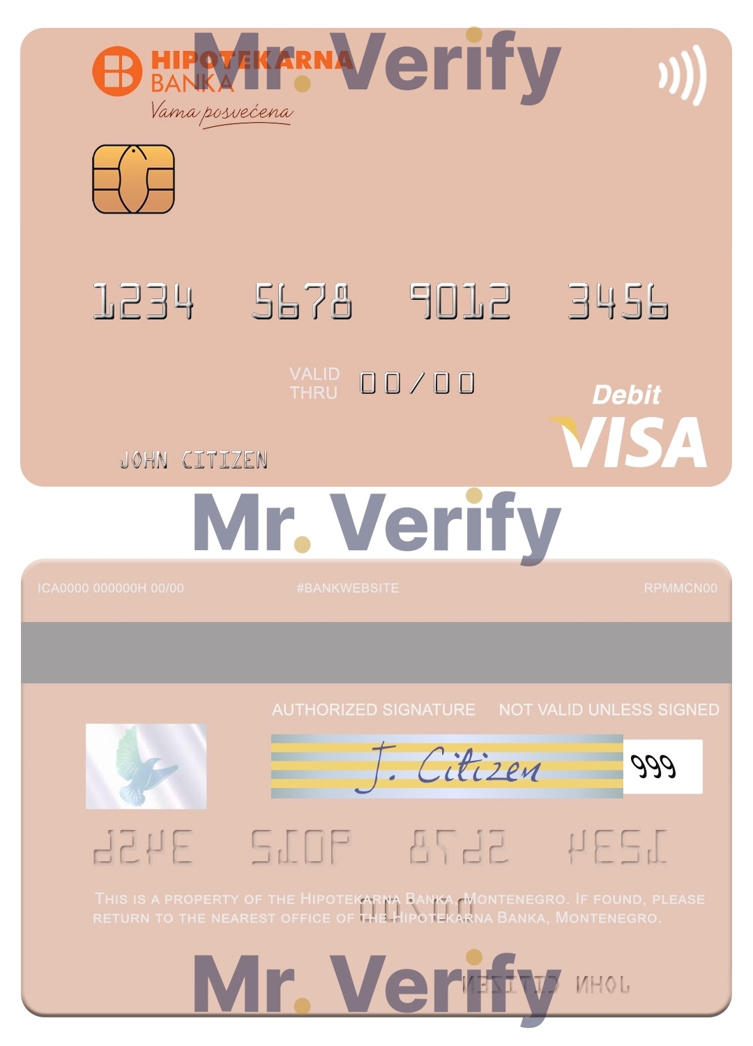 Editable Montenegro Hipotekarna bank visa debit card Templates in PSD Format