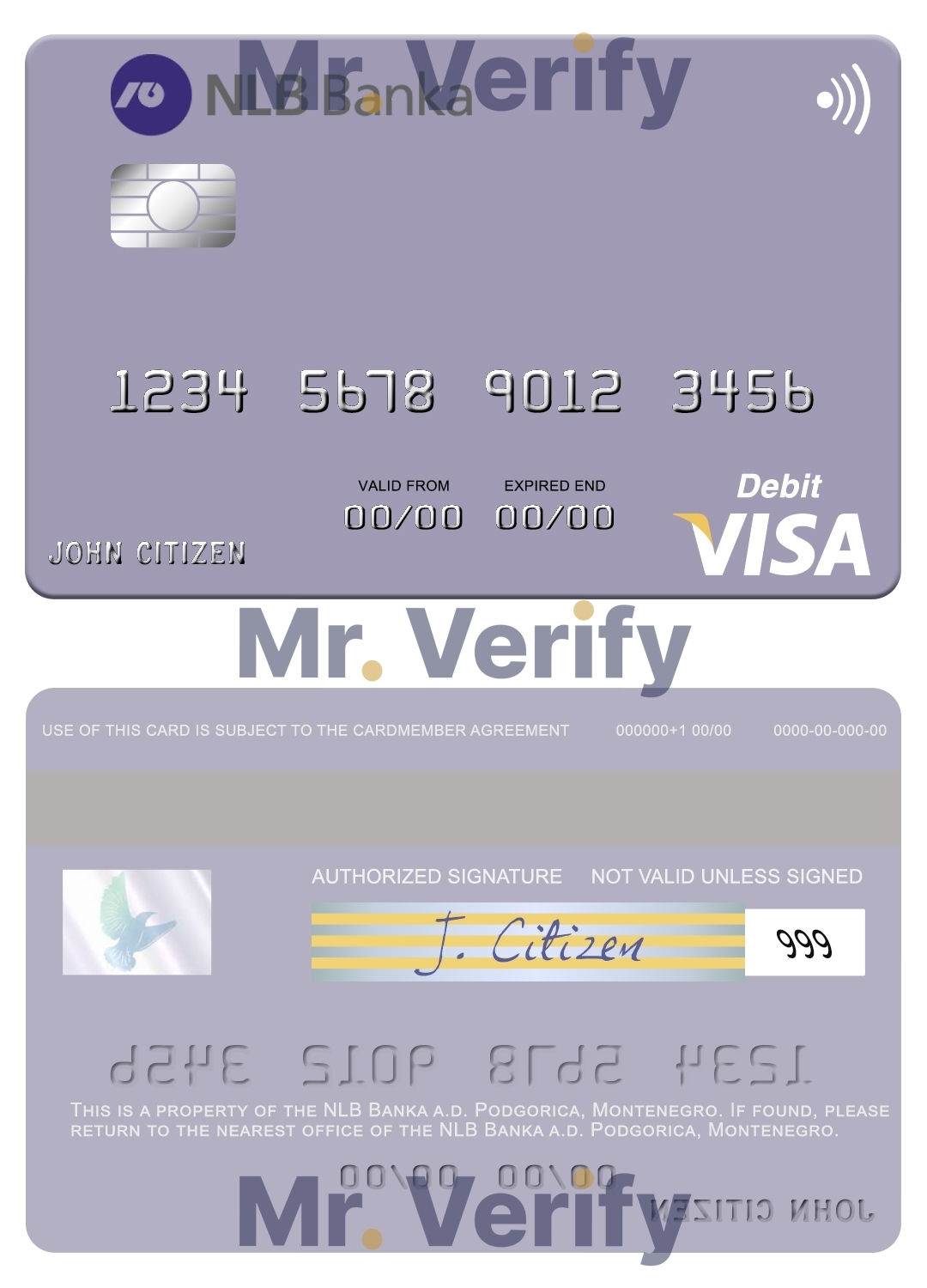 Editable Montenegro NLB Banka a.d. Podgorica bank visa debit card Templates in PSD Format