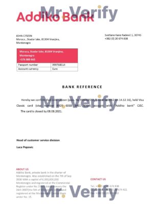 Download Montenegro Addiko Bank Reference Letter Templates Editable Word