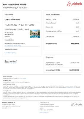 Editable Morocco Hotel Booking Form Template | Fillable PDF