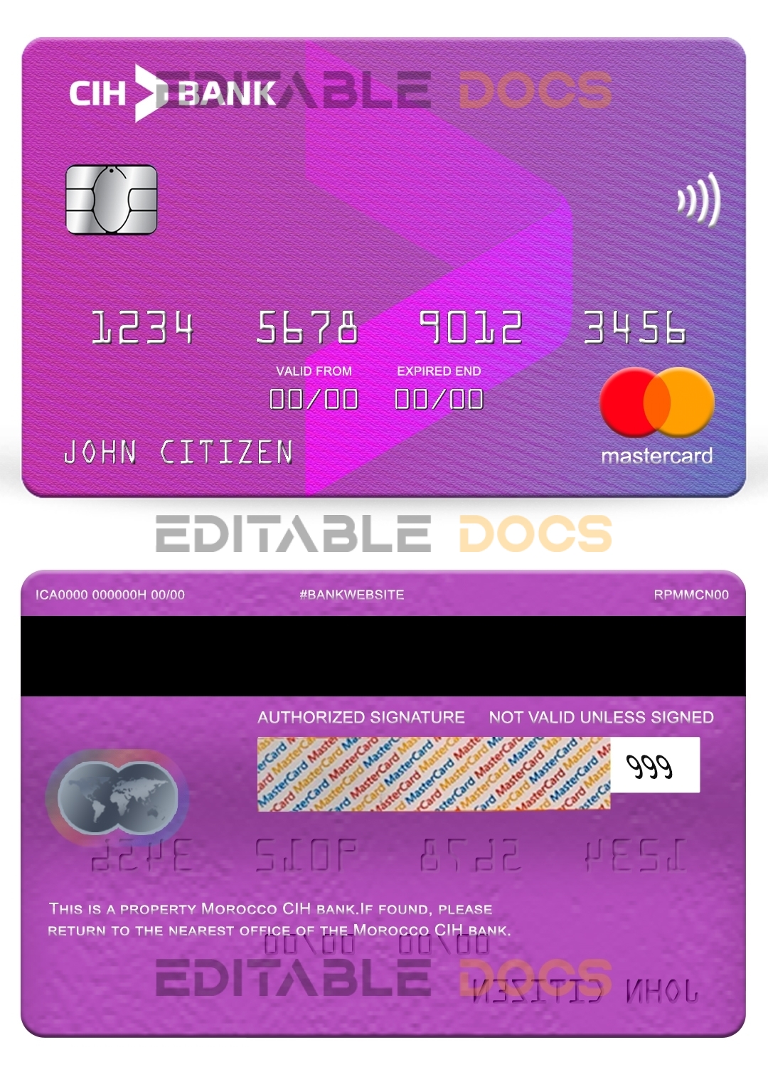 Fillable Morocco CIH bank mastercard Templates | Layer-Based PSD