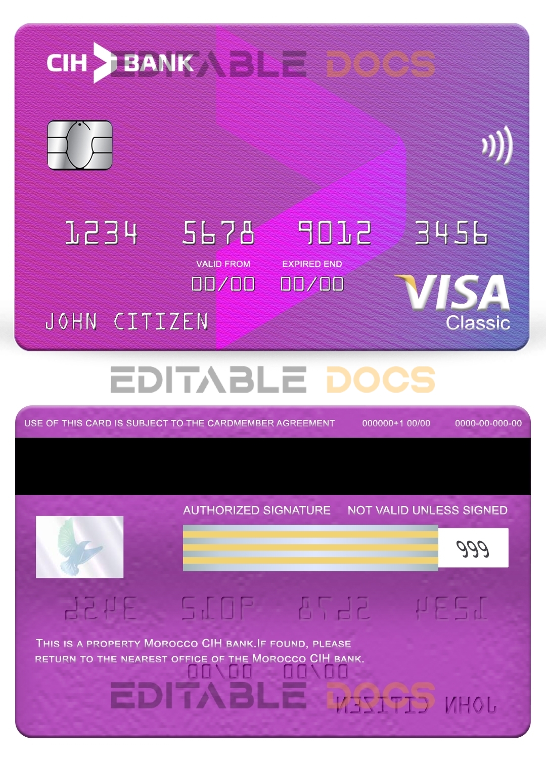 Editable Morocco CIH bank visa classic card Templates in PSD Format