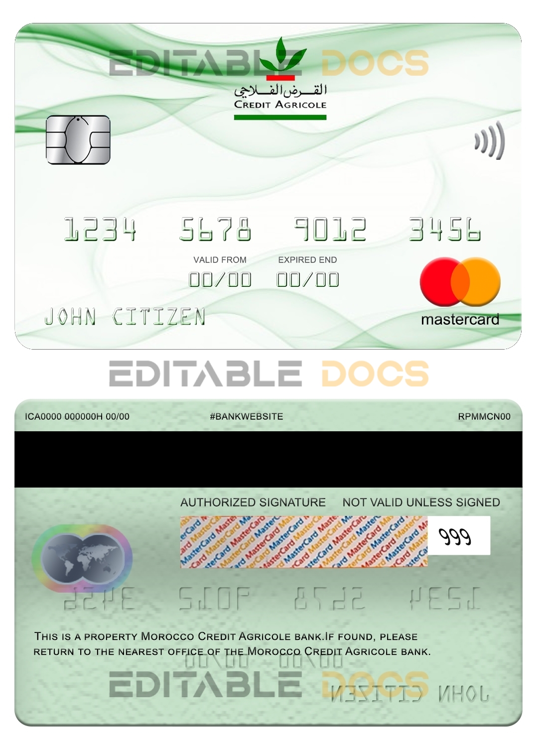 Fillable Morocco Credit Agricole bank mastercard Templates | Layer-Based PSD