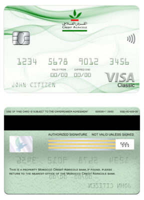 Editable Morocco Credit Agricole bank visa classic card Templates in PSD Format