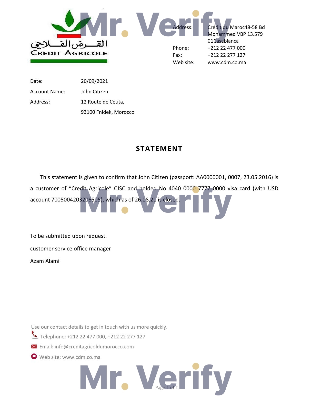 Download Morocco Credit Agricole Bank Reference Letter Templates | Editable Word