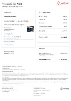Editable Mozambique Hotel Booking Form Template | Fillable PDF