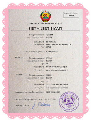 Authentic Mozambique Birth Certificate Template | Customize and Download Online