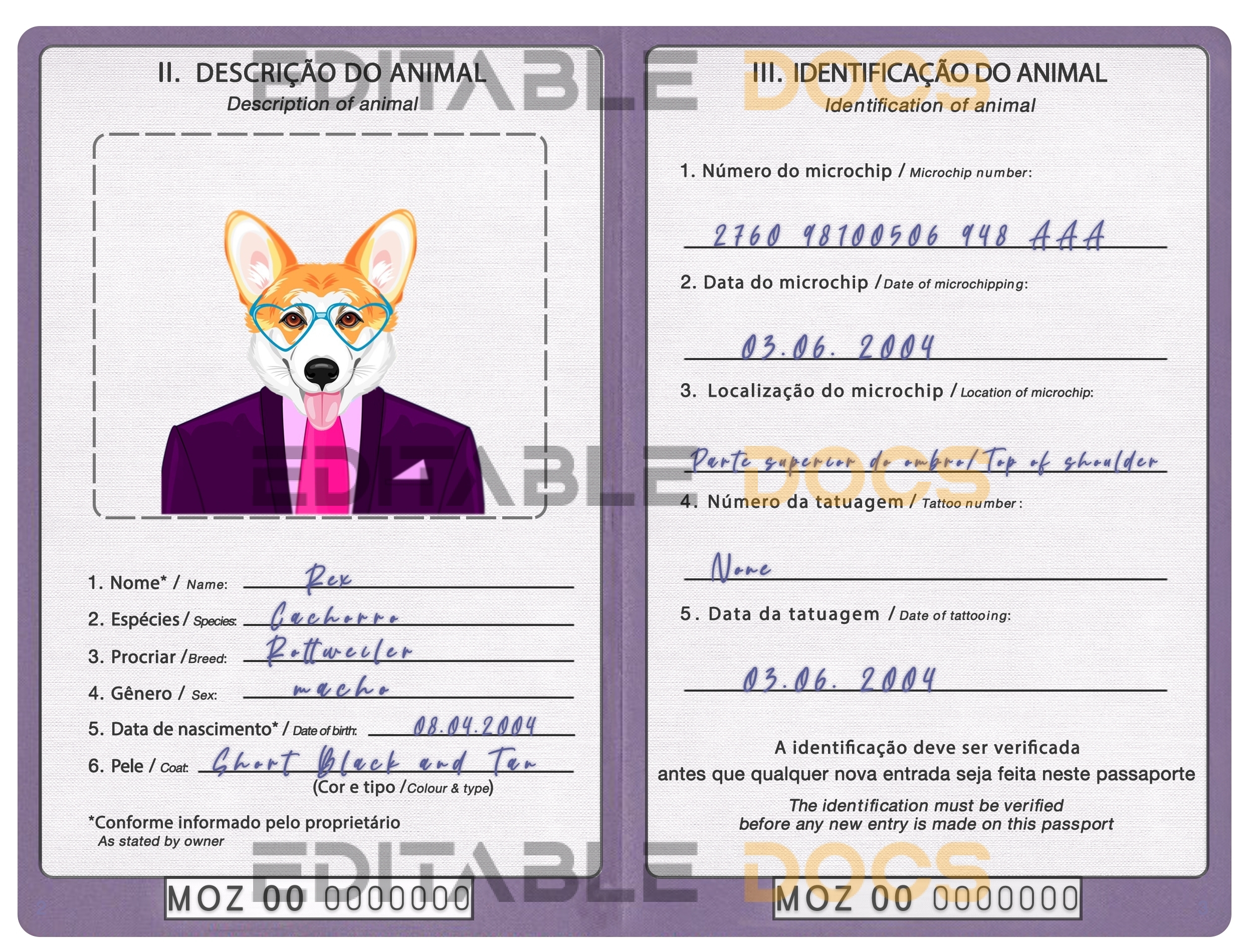 Mozambique dog Fake PSD Passport | Instant Download