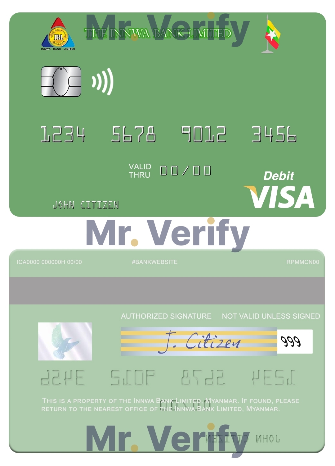 Fillable Myanmar Innwa Bank Limited visa debit card Templates | Layer-Based PSD