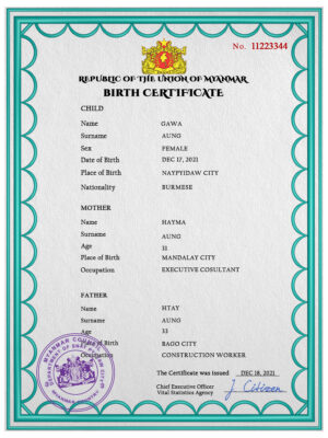 Myanmar vital record birth certificate PSD template