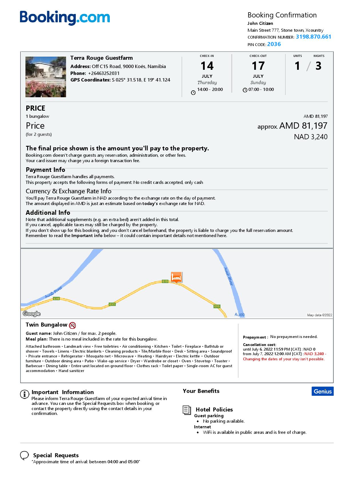 Editable Namibia Hotel Booking Form Template | Fillable PDF