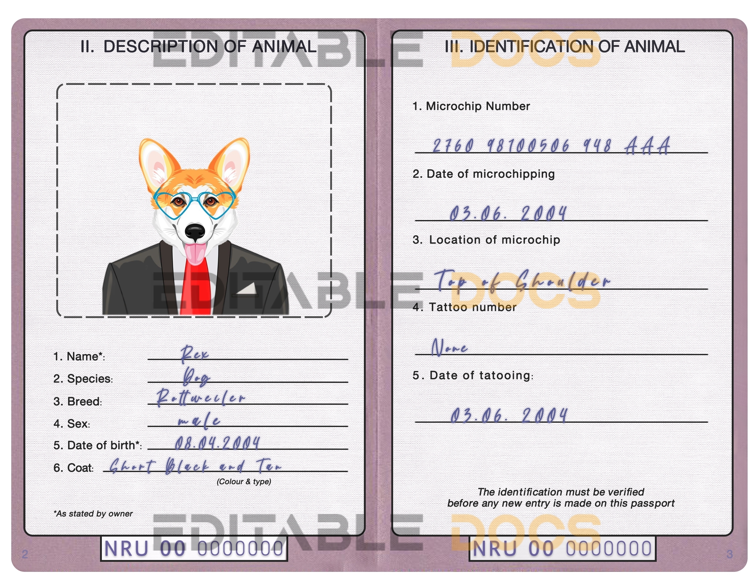 Nauru dog Fake PSD Passport | Instant Download
