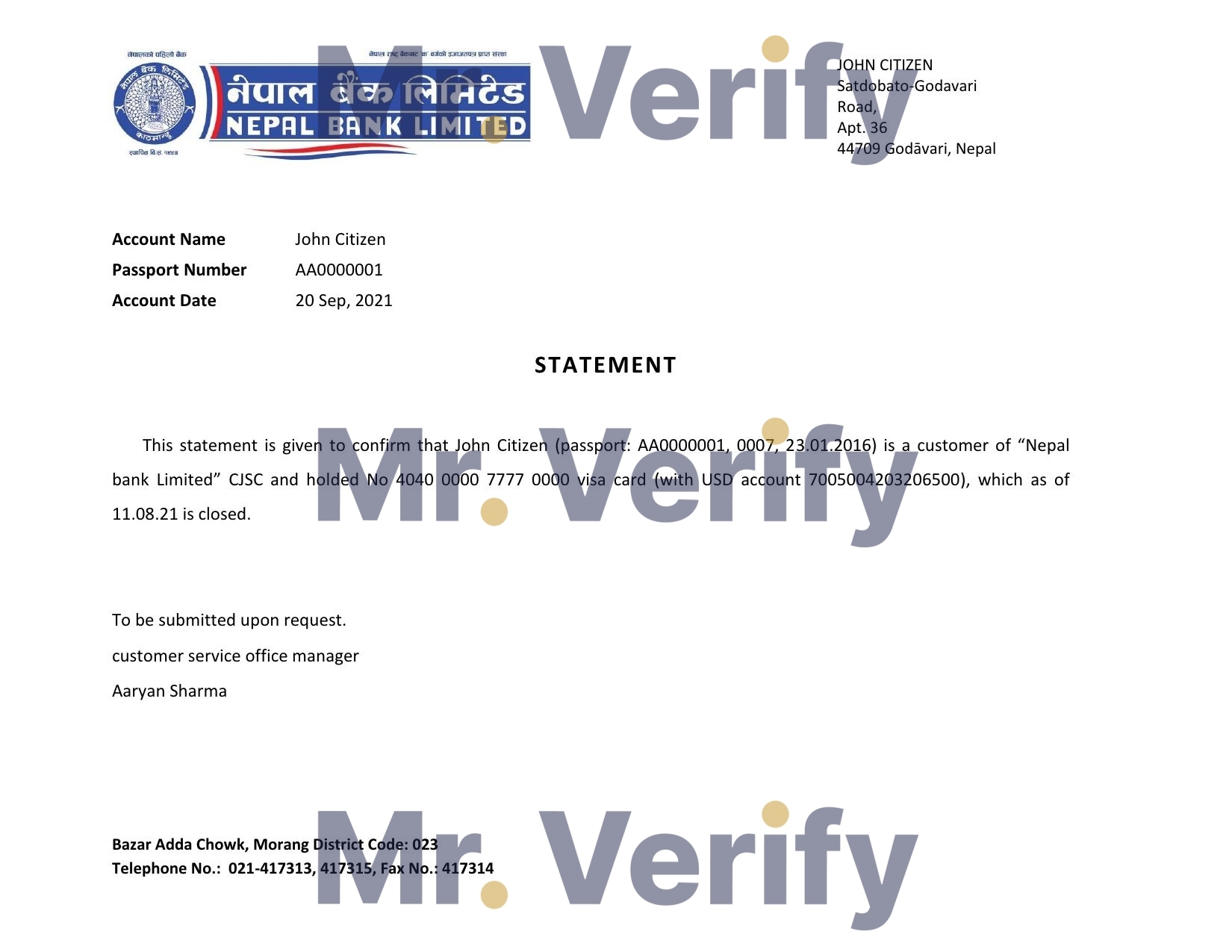 Download Nepal Nepal Bank Reference Letter Templates | Editable Word