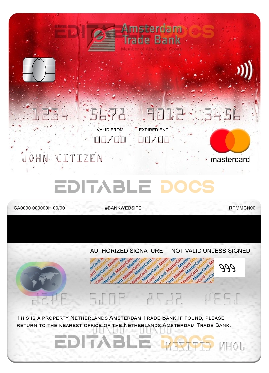 Fillable Netherlands Amsterdam Trade bank mastercard Templates | Layer-Based PSD