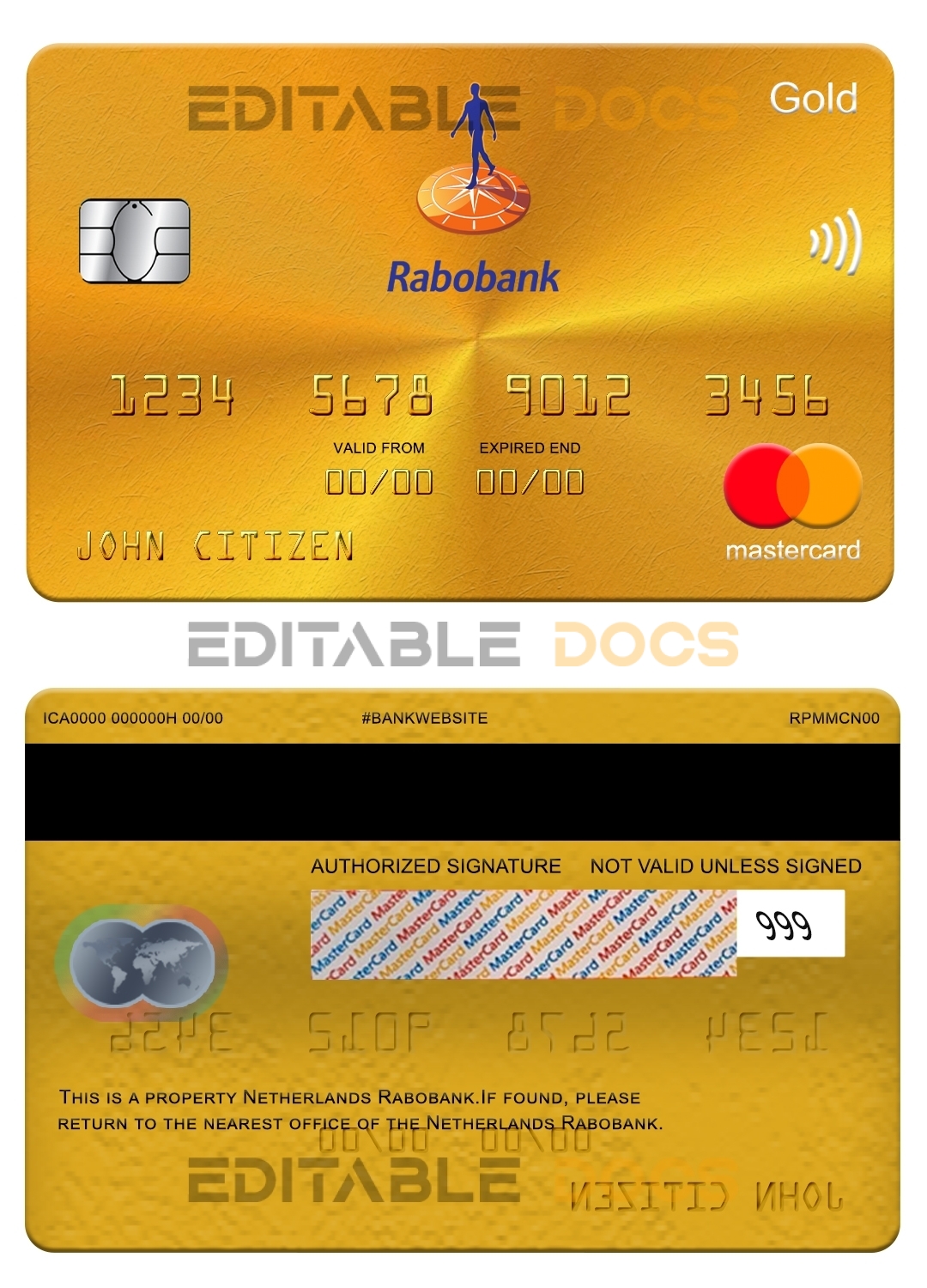 Fillable Netherlands Rabobank mastercard gold Templates | Layer-Based PSD