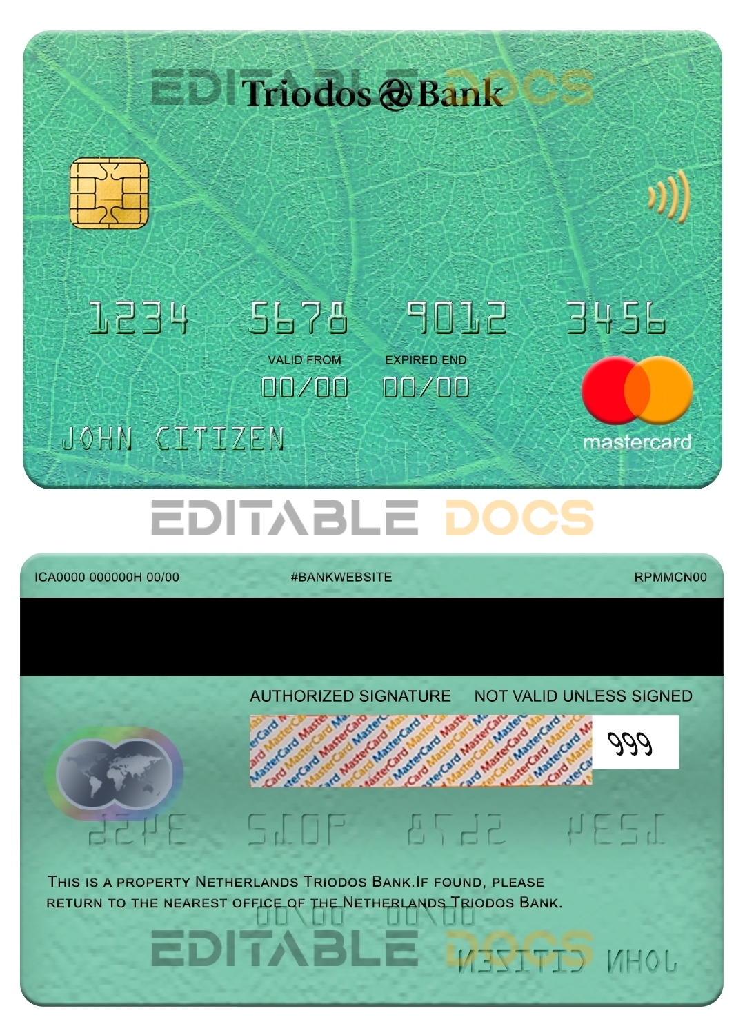 Fillable Netherlands Triodos bank mastercard Templates | Layer-Based PSD