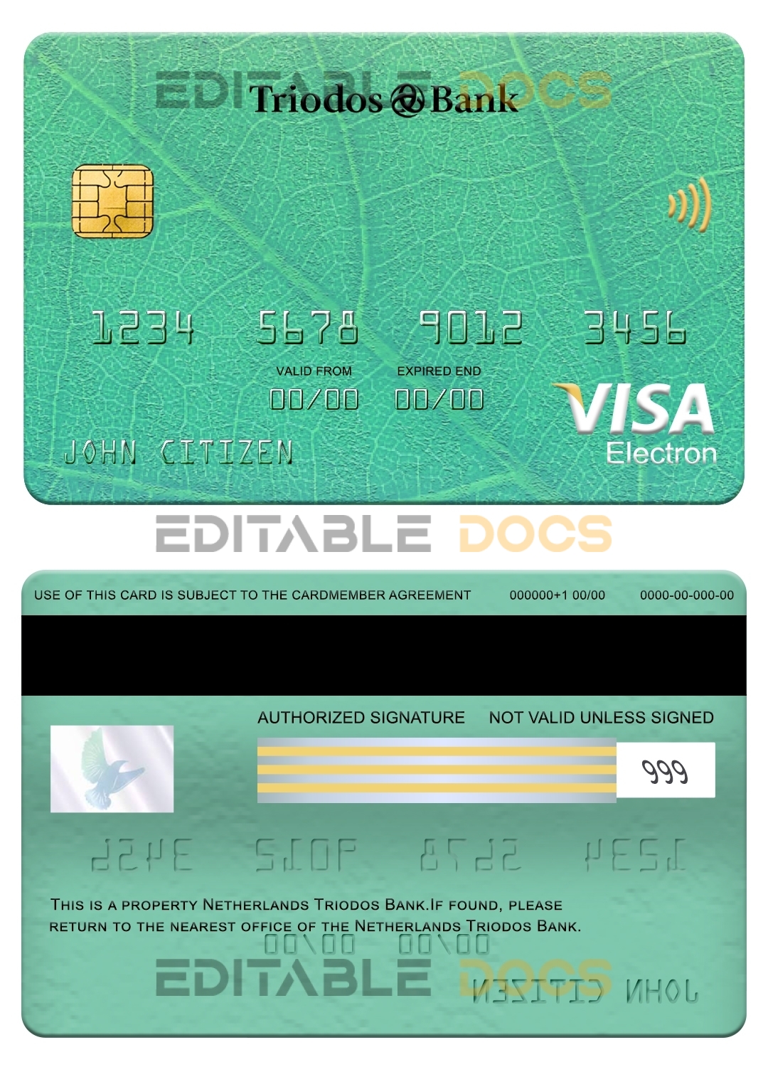 Editable Netherlands Triodos bank visa electron card Templates in PSD Format