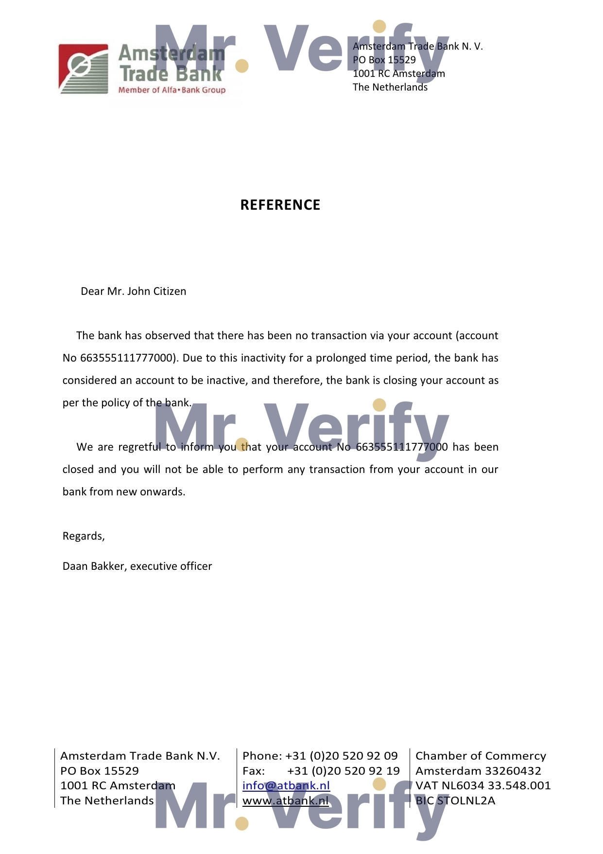 Download Netherlands Amsterdam Trade Bank Reference Letter Templates | Editable Word