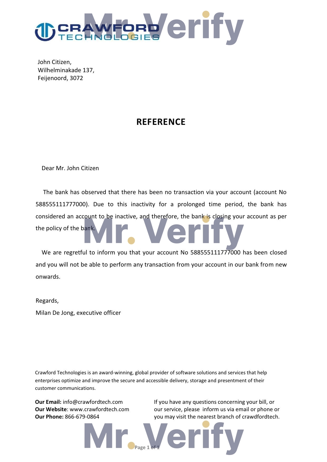 Download Netherlands Crawford Bank Reference Letter Templates | Editable Word