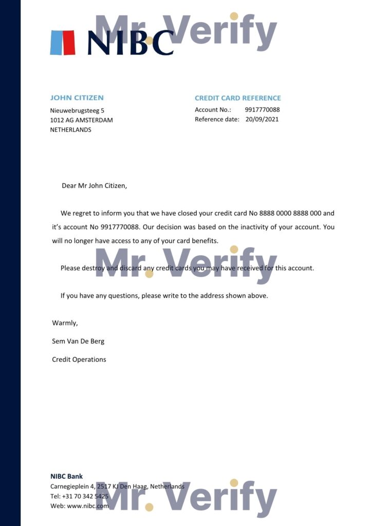 Download Netherlands NIBC Bank Reference Letter Templates Editable Word