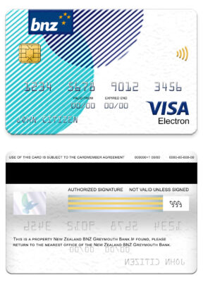 Fillable New Zealand BNZ Greymouth bank visa electron card Templates | Layer-Based PSD