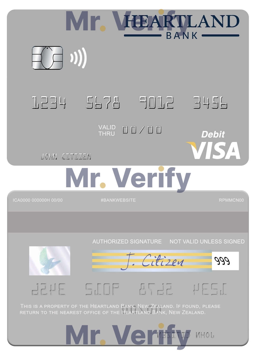 Editable New Zealand Heartland Bank visa debit card Templates in PSD Format