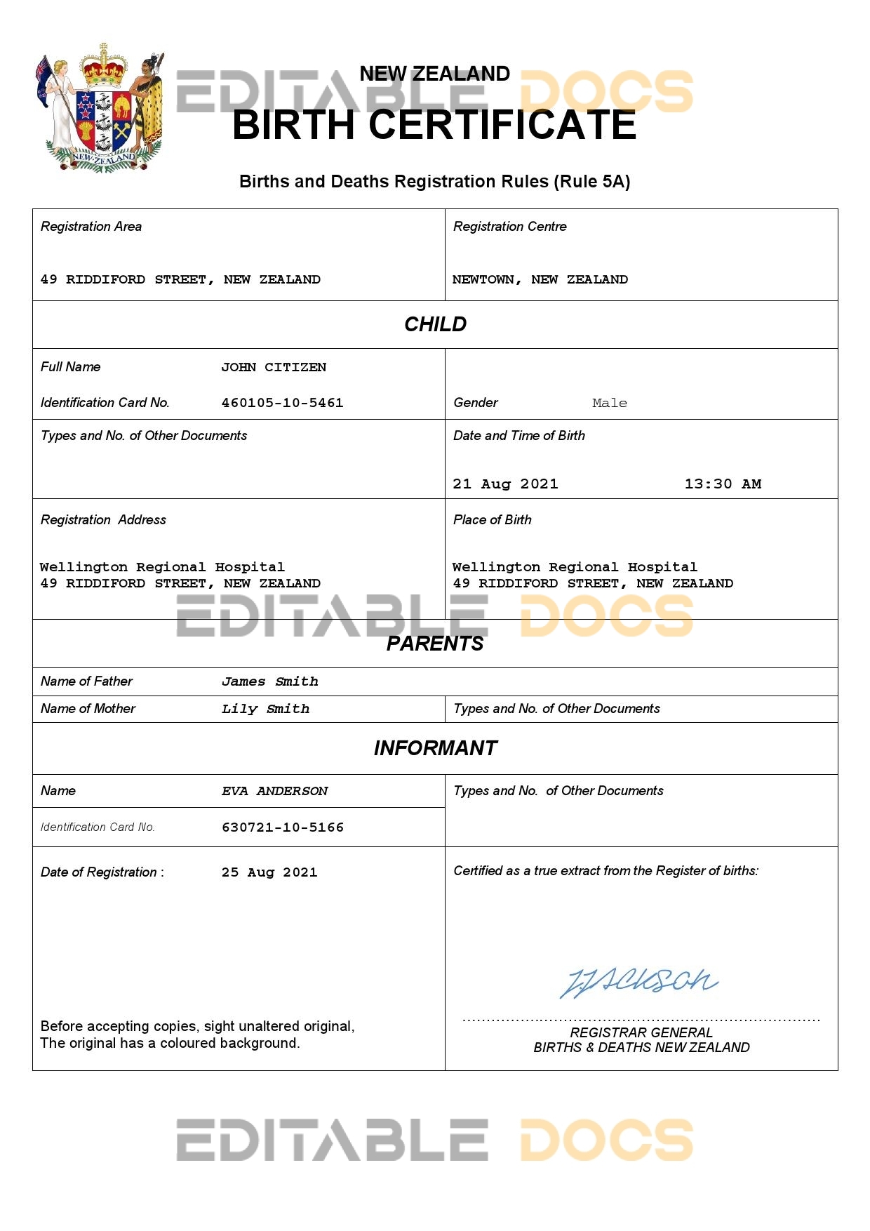 Authentic New Zealand Birth Certificate Template | Customize and Download Online