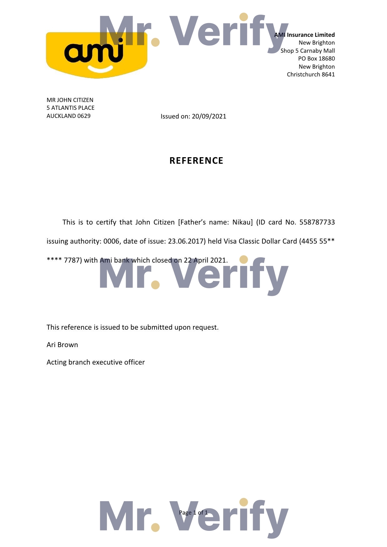 Download New Zealand Ami Bank Reference Letter Templates | Editable Word