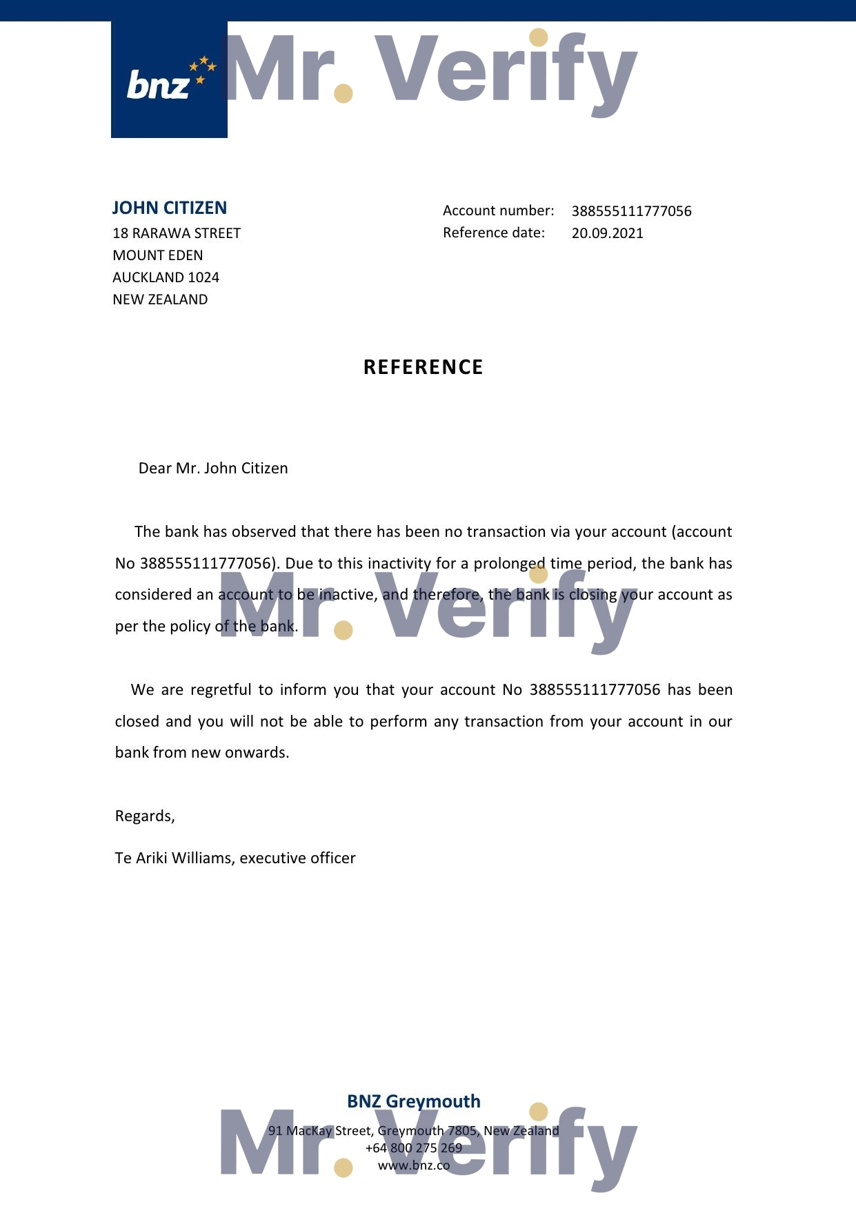 Download New Zealand BNZ Bank Reference Letter Templates | Editable Word