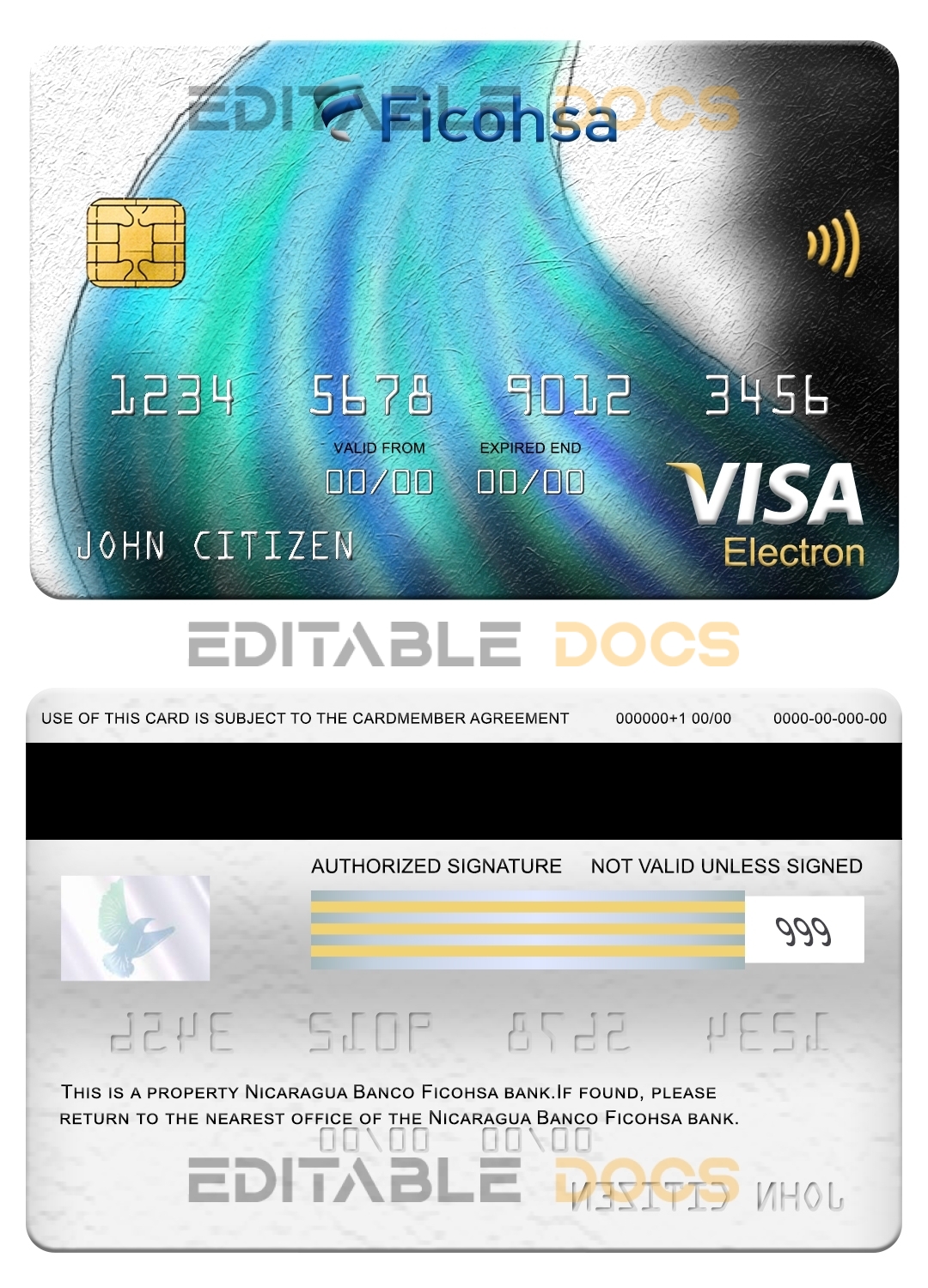 Fillable Nicaragua Banco Ficohsa bank visa electron card Templates | Layer-Based PSD