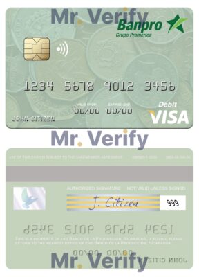 Fillable Nicaragua Banco de la Producción visa debit card Templates | Layer-Based PSD