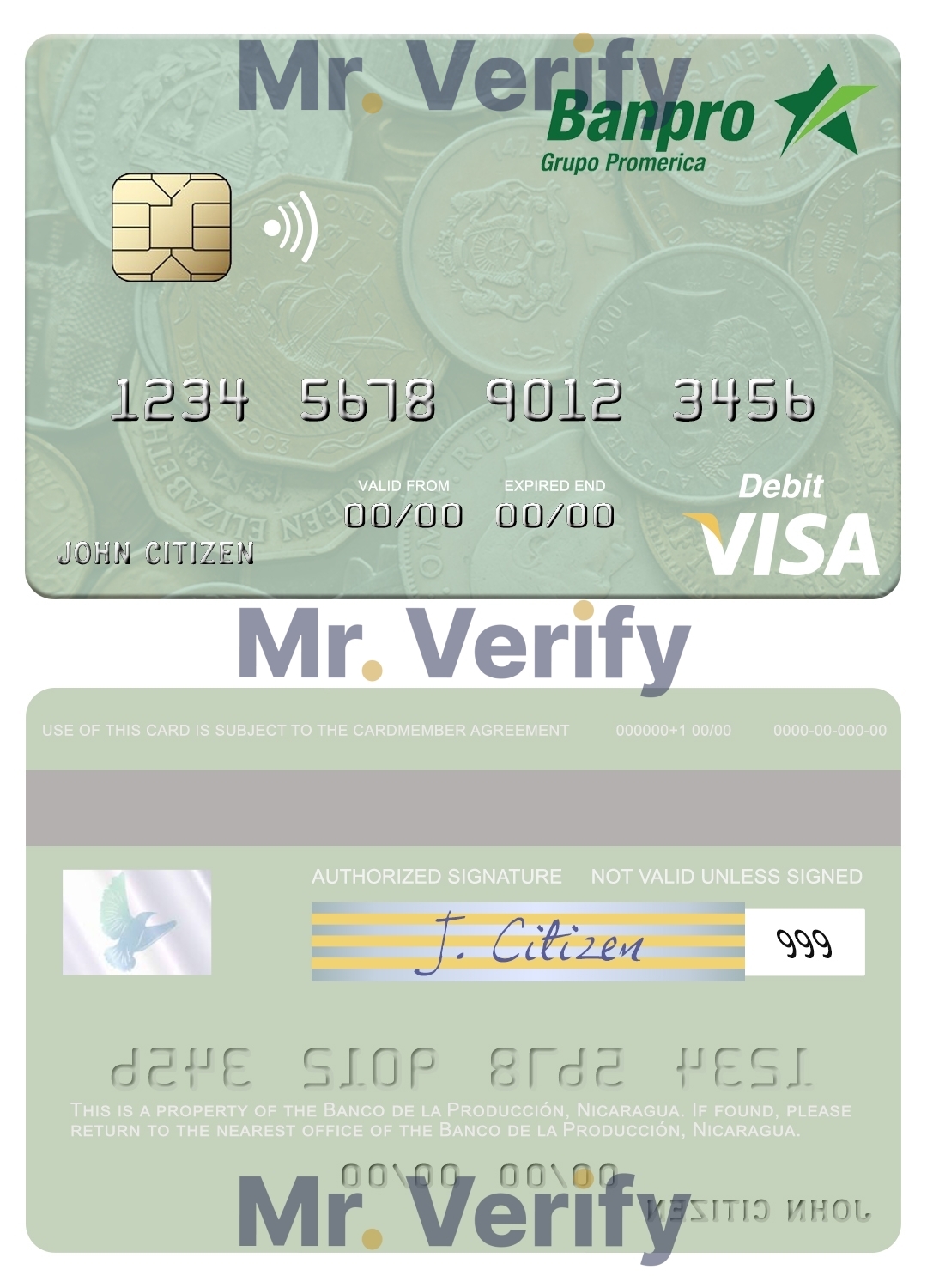 Fillable Nicaragua Banco de la Producción visa debit card Templates | Layer-Based PSD