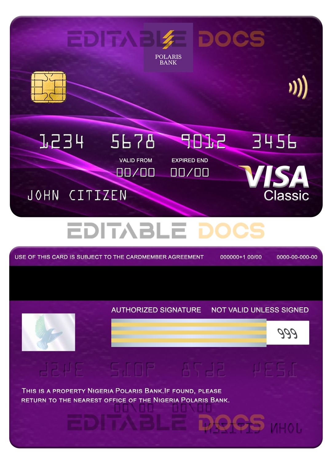 Fillable Nigeria Polaris bank visa classic card Templates | Layer-Based PSD