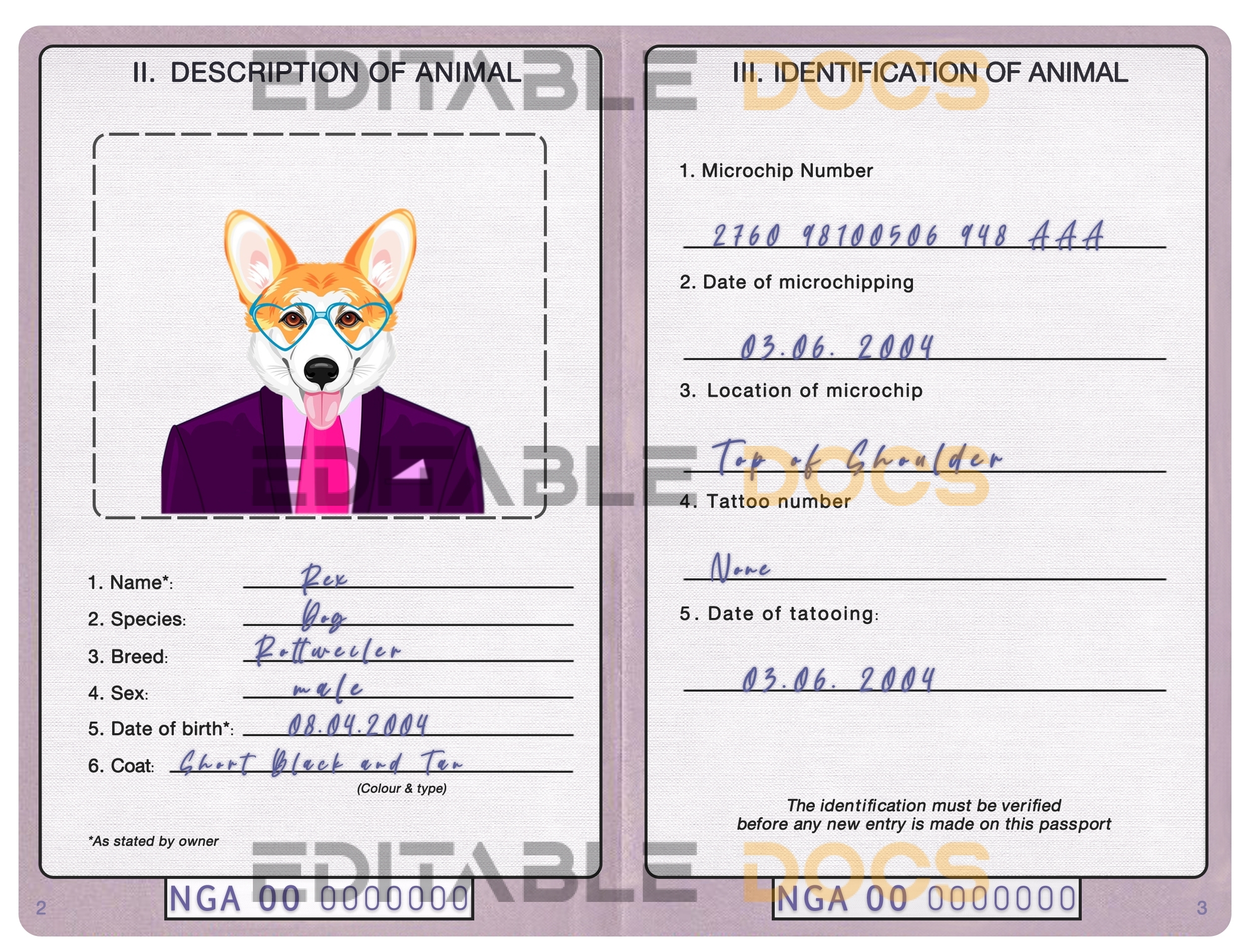 Nigeria dog Fake PSD Passport | Instant Download