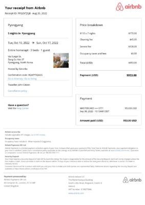 Editable North Korea Hotel Booking Form Template | Fillable PDF