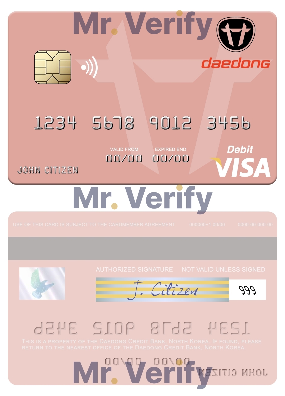 Fillable North Korea Daedong Credit Bank visa debit card Templates | Layer-Based PSD