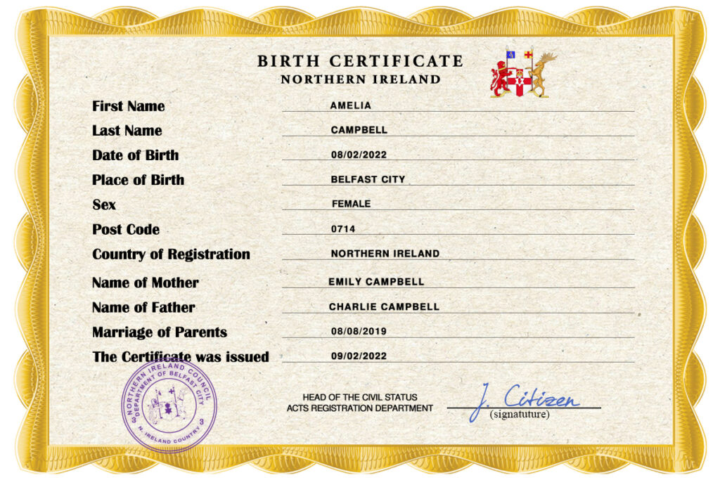 Authentic Northern Ireland Birth Certificate Template | Customize and Download Online