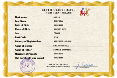 Authentic Northern Ireland Birth Certificate Template | Customize and Download Online