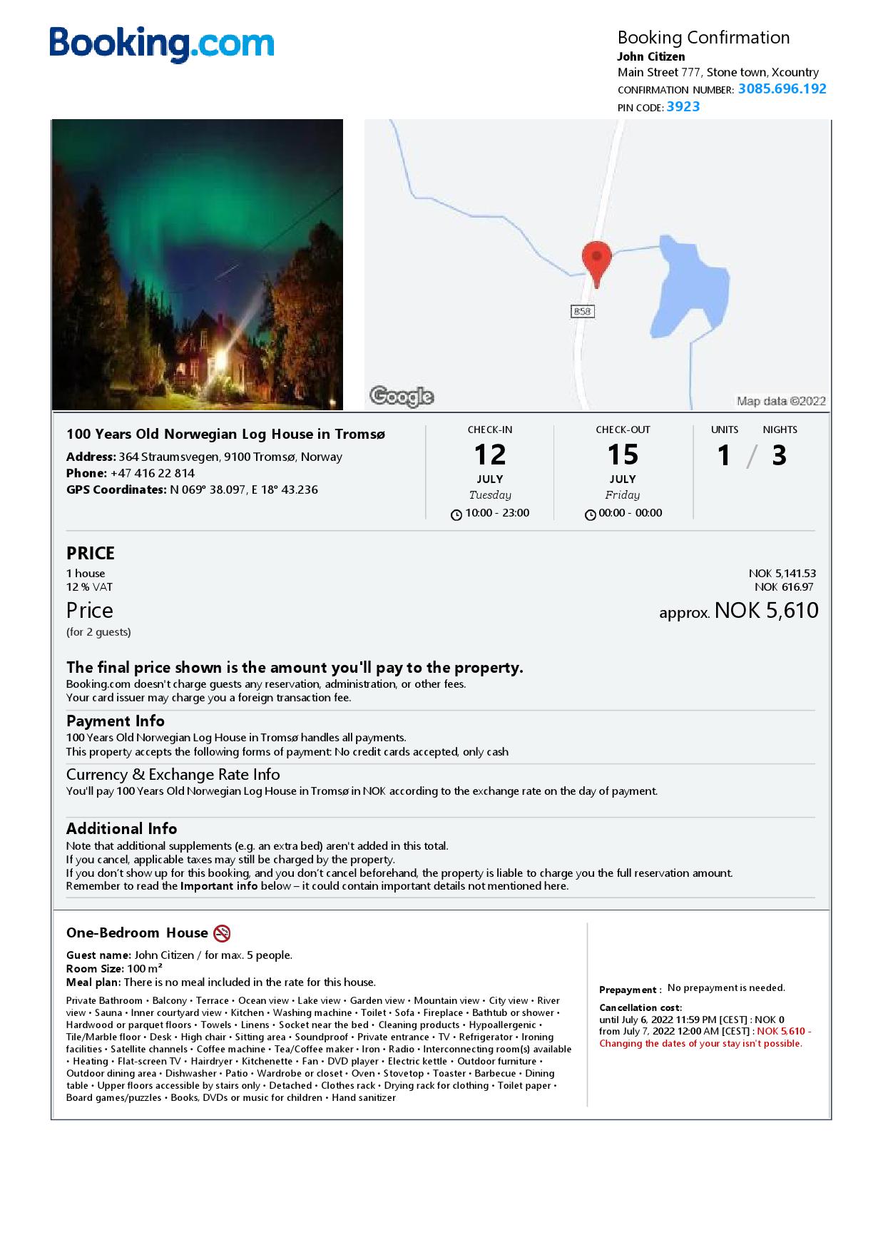 Editable Norway Hotel Booking Form Template | Fillable PDF