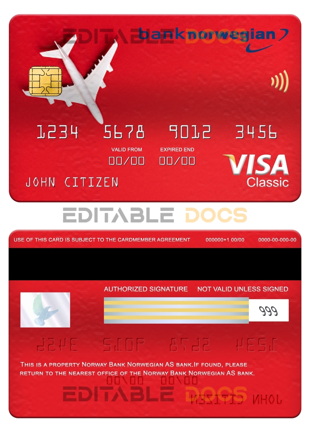 Fillable Norway bank Norwegian AS bank visa classic card Templates | Layer-Based PSD