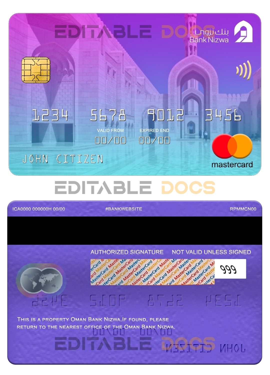 Fillable Oman bank Nizwa mastercard Templates | Layer-Based PSD