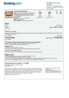 Editable Pakistan Hotel Booking Form Template | Fillable PDF