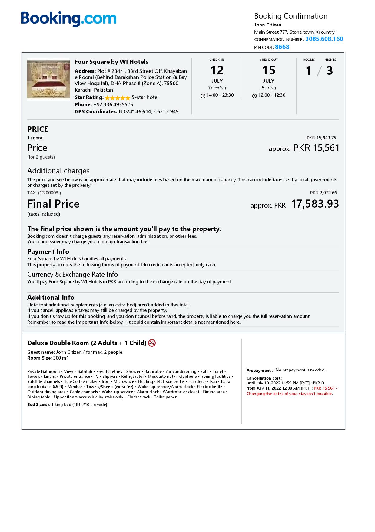 Editable Pakistan Hotel Booking Form Template | Fillable PDF