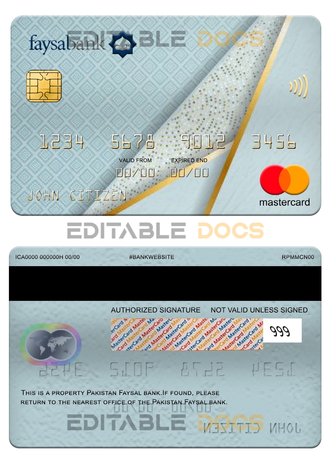 Fillable Pakistan Faysal bank mastercard Templates | Layer-Based PSD
