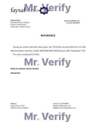 Download Pakistan Faysalbank Bank Reference Letter Templates Editable Word